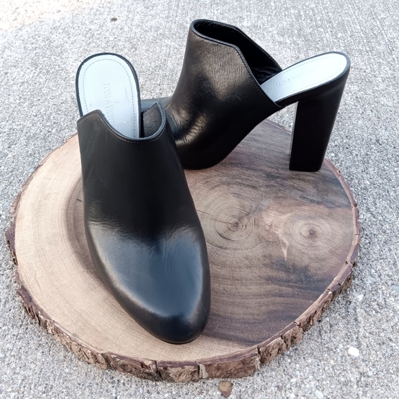 Pour La VIictoire| Black Leather Women's Heeled Mules Sz 9M Office - Picture 1 of 10
